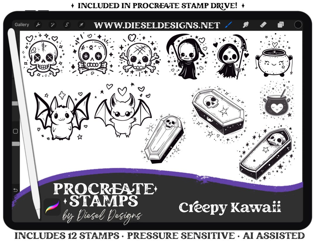 Creepy Kawaii Procreate Stamp Set | PROCREATE BRUSHES/STAMPS | Digital ...