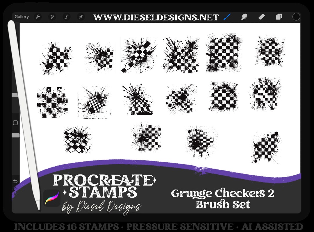 Grunge Checkers V.2 Brush Set | PROCREATE BRUSHES/STAMPS | Digital File ...