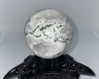Druzy Moss Agate Sphere 506g/ 1.1 pounds