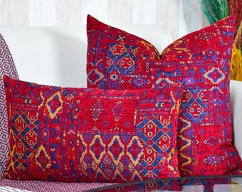 Red Turkish Kilim Pillow Cover: Boho Farmhouse Decor