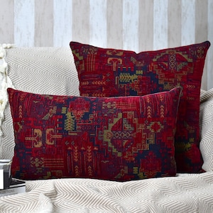 Wine Red Kilim Pillow Cover, Red Lumbar Throw Pillow, Bohemian Rug Pillow, Kilim Cushion, Kilim Pillowcase, Kilim Euro Sham Cover/ All Sizes image 1