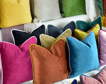 Velvet Pillow Cover with Piping, Modern Throw Pillow, Any Size