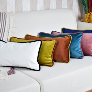 Lumbar Throw Pillow with Piping * Velvet Pillow Cover * Extra Long Waist Pillow Case * Corded Velvet Cushion Cover * Custom Colors & Sizes