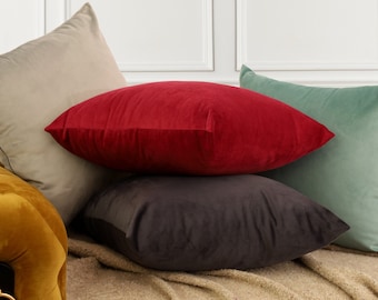 Candy Red Velvet Pillow Cover, Soft Solid Color Throw Pillow