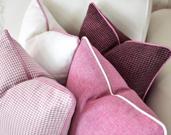 Roze linnen kussensloop: luxe kussen met paspeldetail