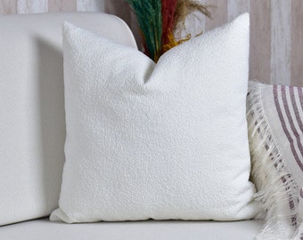 Washable White Pillow Cover * Woven Boucle Throw Pillow * Textured Puffy Pillow Cover * Lumbar and Square Boho Cushion Covers * Sofa Decors