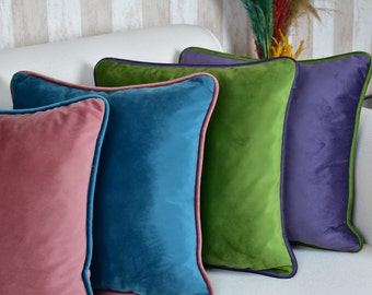 Velvet Pillow Cover with Piping: Euro Sham Cushion, Any Size