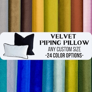 Velvet Fabric Piping Detail Throw Pillow, Velvet Euro Sham with Corded, Velvet Piping Extra Long Lumbar Pillow, Sofa Cushion Cover Designs