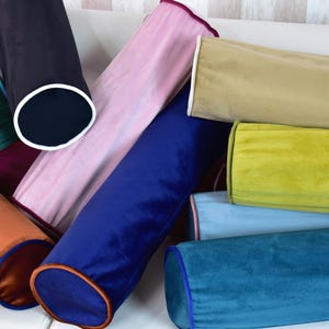 Piping Cylindirical Long Lumbar Pillow, Velvet Bolster with Piping Throw Pillow, Tube Corded Pillow Cover for Daybed, Hidden Zipper Bolsters