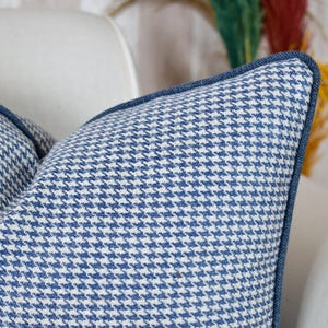 Geometric Piping Linen Pillow Cover, Blue White Linen Cushion Cover, Sofa Couch Linen Throw Pillow Cover, Decorative Linen Pillow Covers