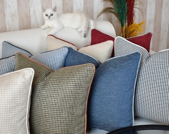 Designer linen pillow cover, Piping throw pillow case, Decorative linen cushion cover, 20 color options and custom piping linen pillow cover
