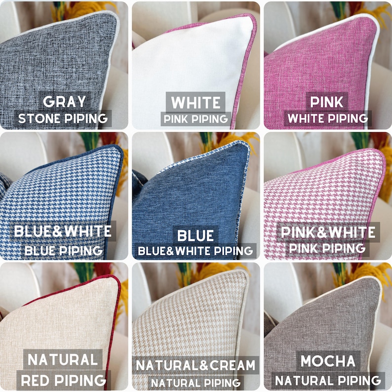 Piping Linen Pillow Cover: Decorative Throw Cushion, 20 Colors image 5