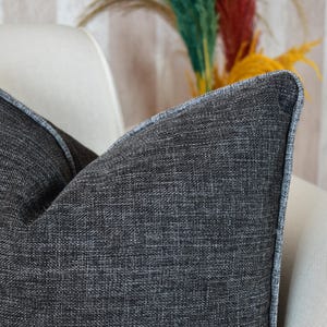Black Linen Throw Pillow, Piping Pillow Cover, Woven Linen Pillow Cover, Lumbar and Square Linen Cushion Covers, All Sizes All Colors