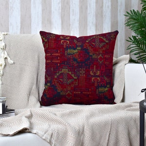 Wine Red Kilim Pillow Cover, Red Lumbar Throw Pillow, Bohemian Rug Pillow, Kilim Cushion, Kilim Pillowcase, Kilim Euro Sham Cover/ All Sizes image 2