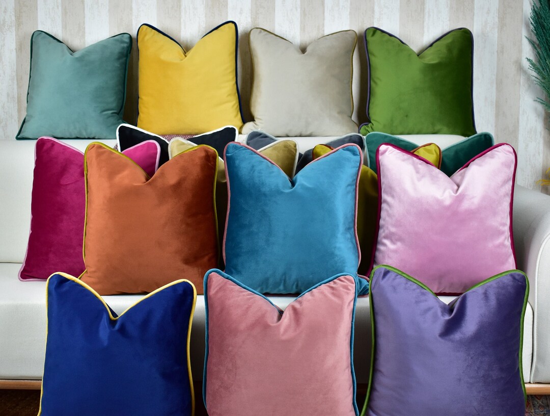 Any Color Velvet Pillow With Piping, Trendy Throw Pillow Cover
