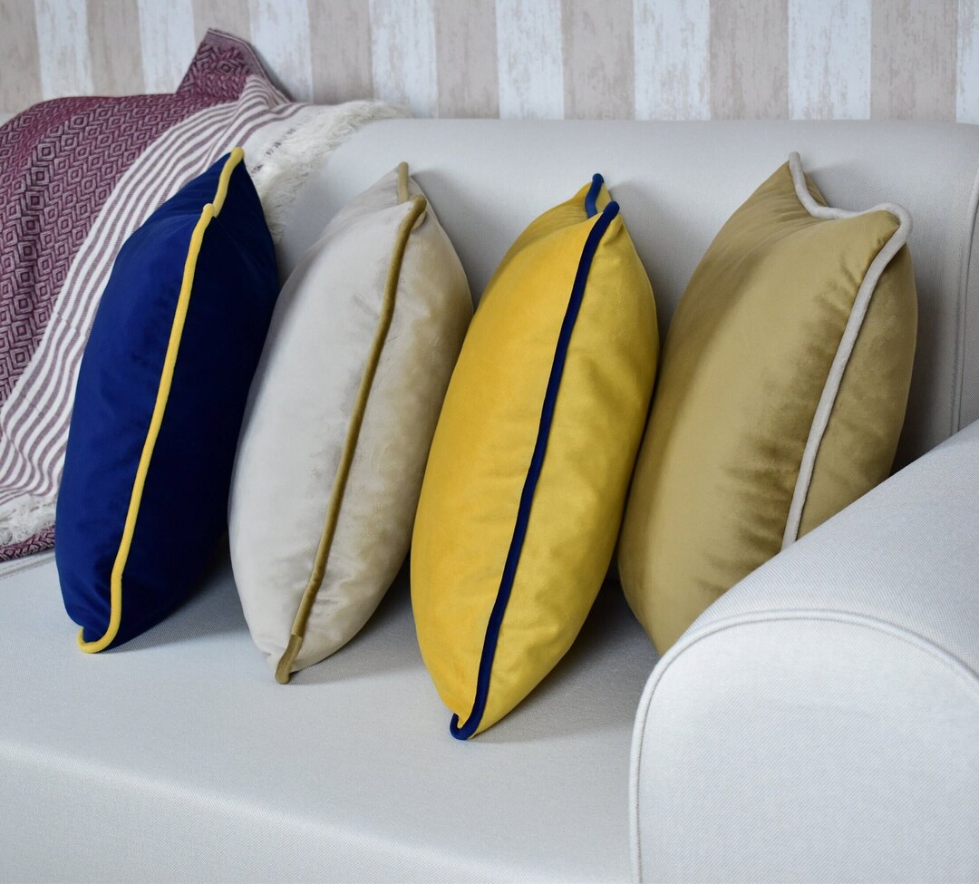 Velvet Pillow Cover With Piping Designer Pillow Cover With Cording