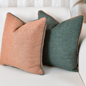 Luxury Linen Throw Pillow, Piping Detail Linen Pillows, Decorative Linen Cushion, Any Size and Any Color Linen Lumbar Throw Pillow Covers