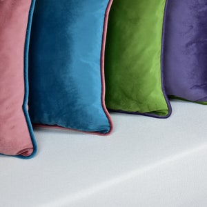 Any Size Throw Pillow Covers, Velvet Piping Pillow, Upholstery fabric pillow cover, Durable Velvet Pillow Covers, 24 color piping options