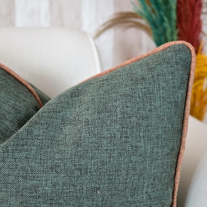 Hunter Green Linen Throw Pillow, Piping Linen Cushion, Designer Linen Cozy Pillow, Sofa and Living Room Linen Pillow, All Size All Color