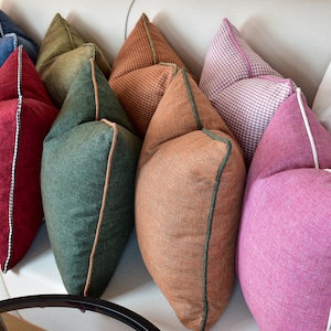 Any Size Linen Pillow with Piping, Designer Linen Corded Throw Pillow for Sofa and Couch, Lumbar and Square Linen Cushion, Decorative Pillow