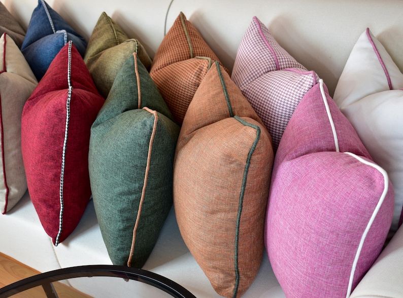 Piping Linen Pillow Cover: Decorative Throw Cushion, 20 Colors image 2