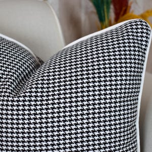Black/White Linen Throw Pillow Cover, Designer Linen Cushion Cover, Crow&#39;s Foot and Solid Color Linen Pillow Cover, Mother&#39;s Day Gift
