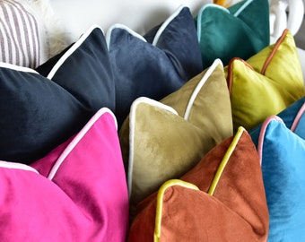 Velvet Pillow Cover with Piping: Euro Sham Cushion, Any Size