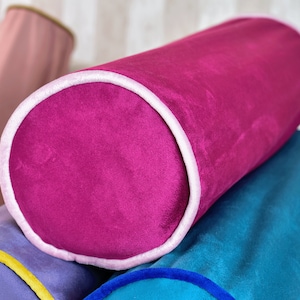 Fuchsia Bolster with Pink Piping Pillow, Bolster Throw Pillow Design, Tube Pillow Covers for Yoga, Body Cylindirical Pillow Any Size Bolster
