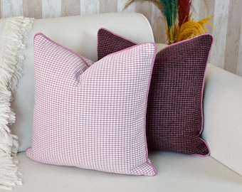 Houndstooth Linen Throw Pillow Cover: Piping Detail, All Sizes