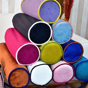 Velvet Fabric Pillow Covers With Piping, Velvet Bolster Pillow Cover in 24 color and sizes, Bolster Pillow Case, Velvet Bolster Pillow Cover