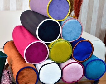 Velvet Bolster Pillow Cover with Piping: Elegant Home Decor