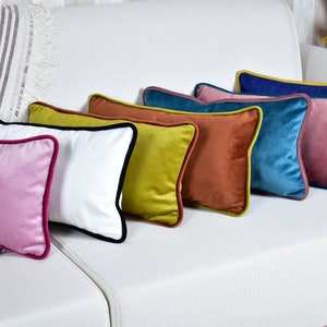 Luxury Velvet Pillow Cover with Piping, Velvet Throw Pillow Cover Any Size, Comfy Solid Pillow Cover, 24 colors piping options Only Cover zdjęcie 7