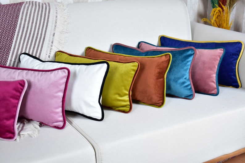 Luxury Velvet Pillow Cover with Piping, Velvet Throw Pillow Cover Any Size, Comfy Solid Pillow Cover, 24 colors piping options Only Cover zdjęcie 7