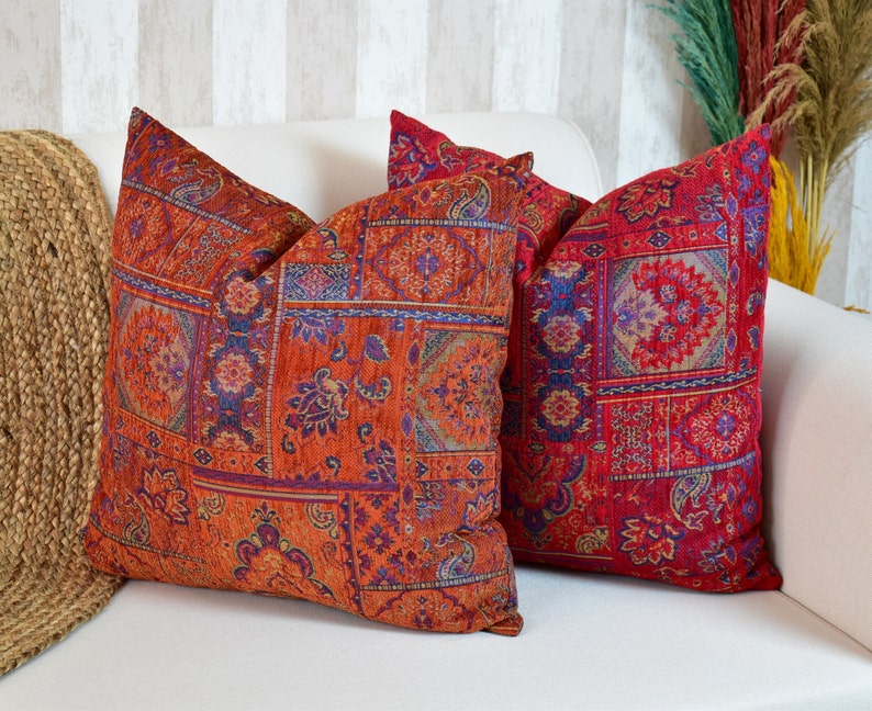 Boho Kilim Pillow Cover, Turkish Rug Throw Pillow, Bohemian Cushion Cover, Moroccan Persian Pillow, Cozy Chenille Pillow Cover, Any Sizes image 5