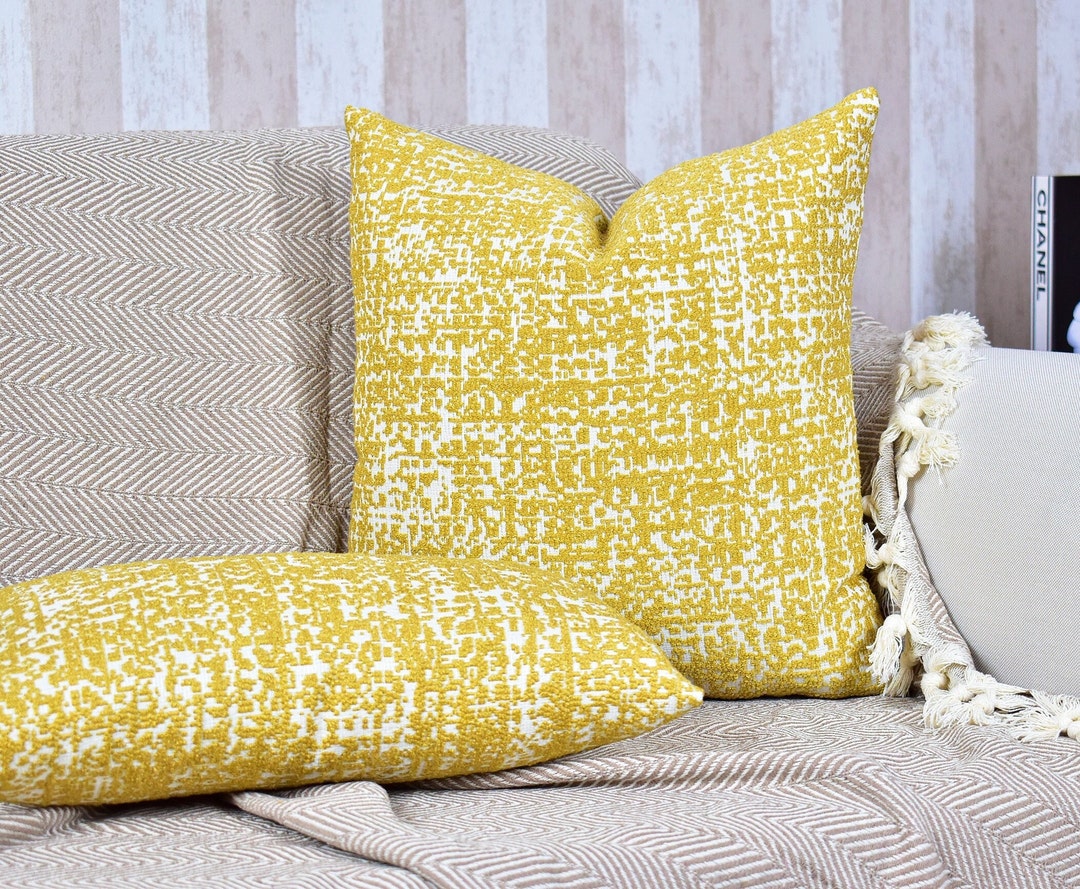 Gold Woven Throw Pillow Cover Soft Textured Lumbar Pillow Etsy