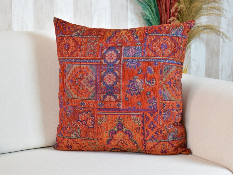 Boho Kilim Pillow Cover, Turkish Rug Throw Pillow, Bohemian Cushion Cover, Moroccan Persian Pillow, Cozy Chenille Pillow Cover, Any Sizes image 8