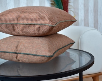 Rust Linen Throw Pillow Cover with Piping