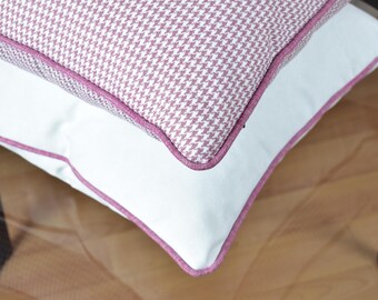 Linen Throw Pillow Cover: White with Pink Piping, Cozy Cushion