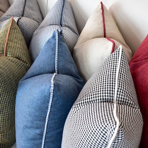 Piping Detailed Linen Throw Pillow Cover, Designer Linen Cushion Cover, Linen Piping Durable Pillow Cover, Decorative Linen Pillow Covers