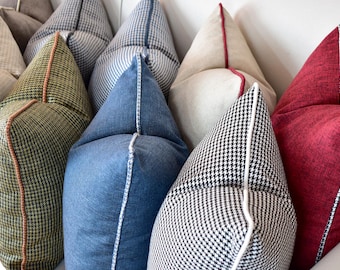 Piping Detailed Linen Throw Pillow Cover, Designer Linen Cushion Cover, Linen Piping Durable Pillow Cover, Decorative Linen Pillow Covers