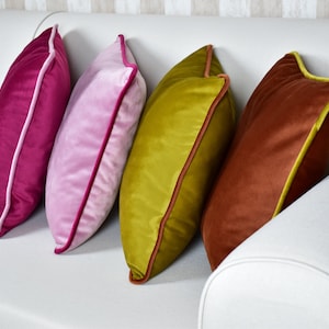Throw Pillow with Piping * Comfy Velvet Pillow Cover * Velvet Cushion Cover with Cording * Long Lumbar Pillow Case * Custom Sizes and Colors