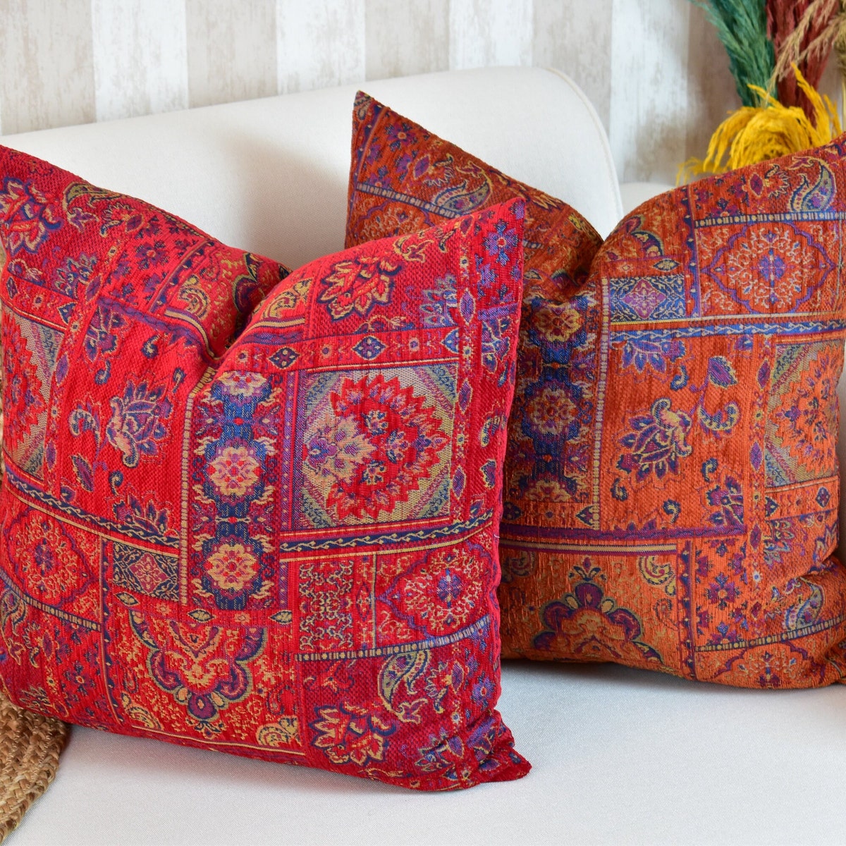 Boho Kilim Pillow Cover: Turkish Chenille Rug Throw Pillow