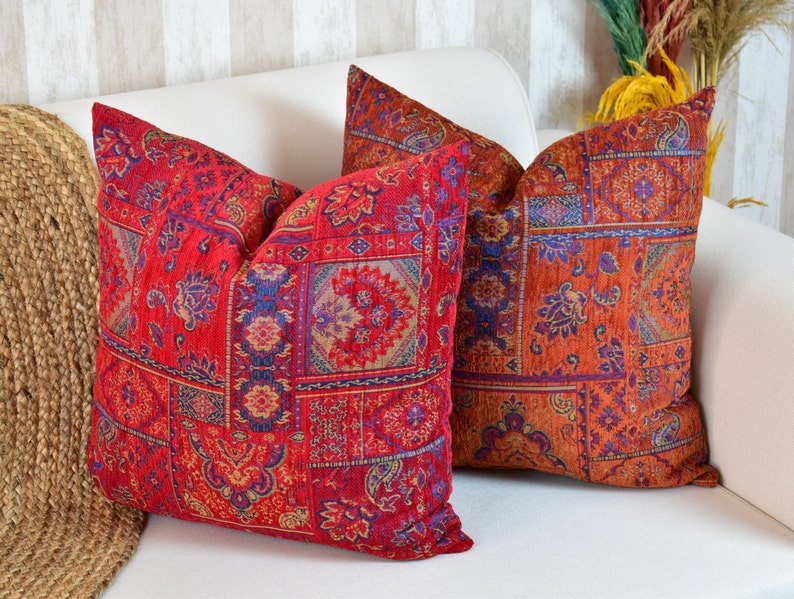 Boho Kilim Pillow Cover, Turkish Rug Throw Pillow, Bohemian Cushion Cover, Moroccan Persian Pillow, Cozy Chenille Pillow Cover, Any Sizes image 9