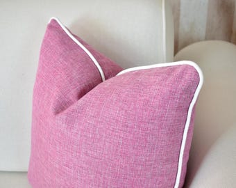Modern Pink Linen Pillow Cover with Piping - All Sizes