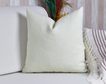 Ivory Boucle Pillow Cover: Soft Bohemian Throw Cushion