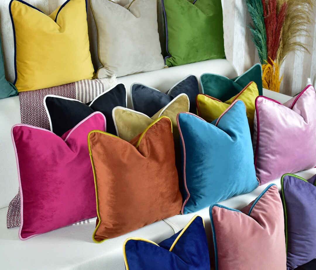 Luxury Velvet Pillow Cover With Piping, Velvet Throw Pillow Cover Any