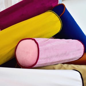 Designer Velvet Bolster Piping Pillow, Daybed Corded Throw Pillow, Sofa Cylindrical Long Lumbar Pillow, Decorative Velvet Bolster Pillows