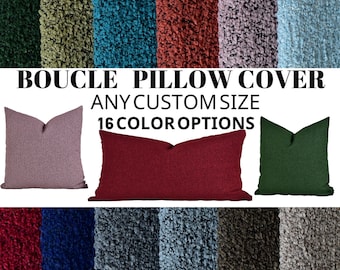 Solid Boucle Pillow Cover, Lumbar Throw Pillow Boucle Fabric, Luxury Cushion Cover, Puffy Textured Pillow Cover, Custom Color & Custom Size