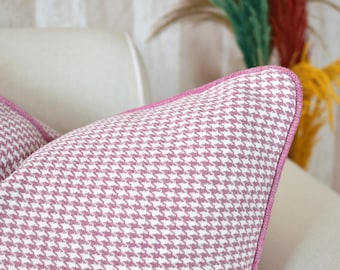 Pink Linen Throw Pillow: Designer Cushion with Piping