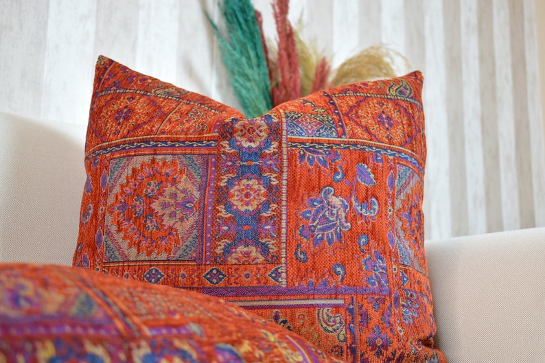 Boho Kilim Pillow Cover, Turkish Rug Throw Pillow, Bohemian Cushion Cover, Moroccan Persian Pillow, Cozy Chenille Pillow Cover, Any Sizes image 7